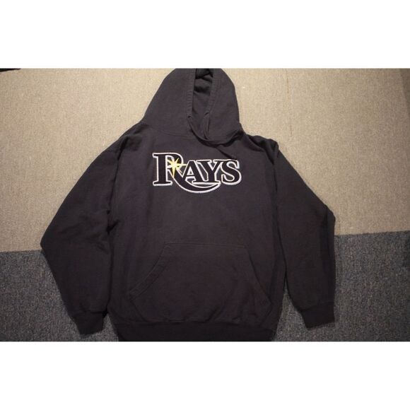 Vintage Majestic MLB Rays Navy Hoodie - Size Large - Picture 1 of 4